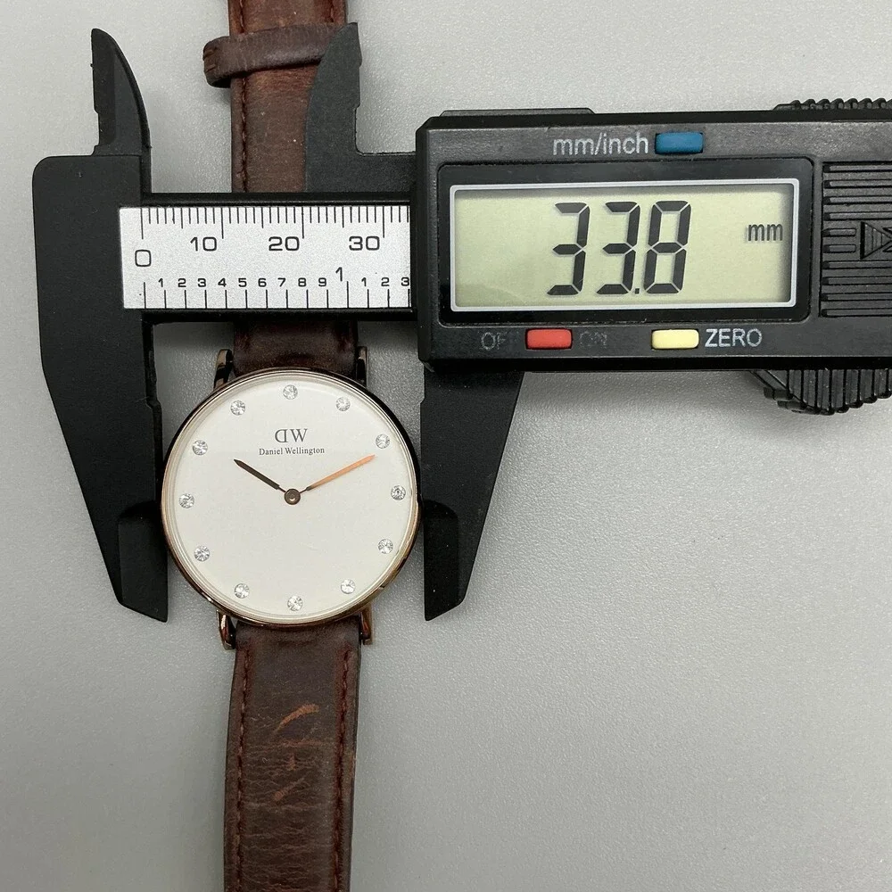 Daniel Wellington Womens Watch 34mm Gold Tone Brown Leather Band New Battery